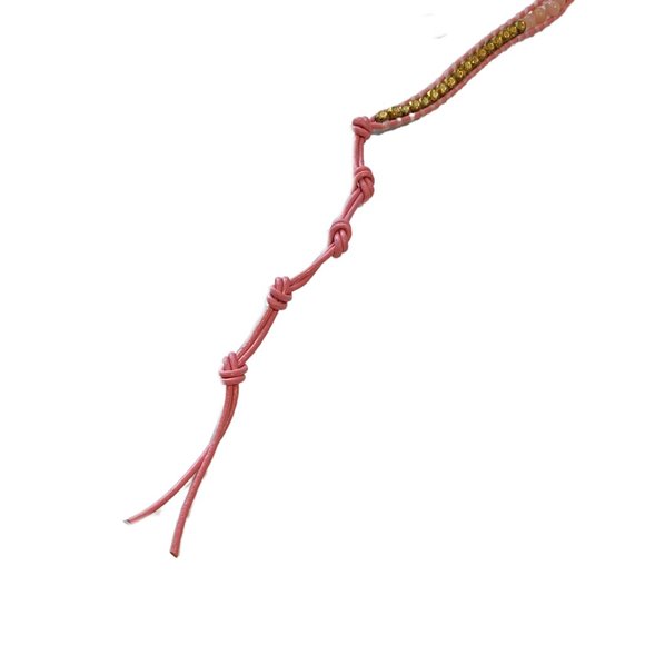 Beaded Wrap Bracelet Leather in Pink and Gold Tone Nugget Accents - Picture 2 of 3